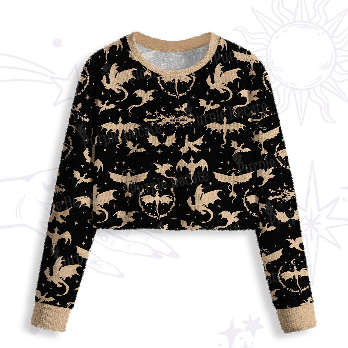 Purplehecate Fantasy Dragon Allover Crop Fuzzy Ugly Sweatshirt