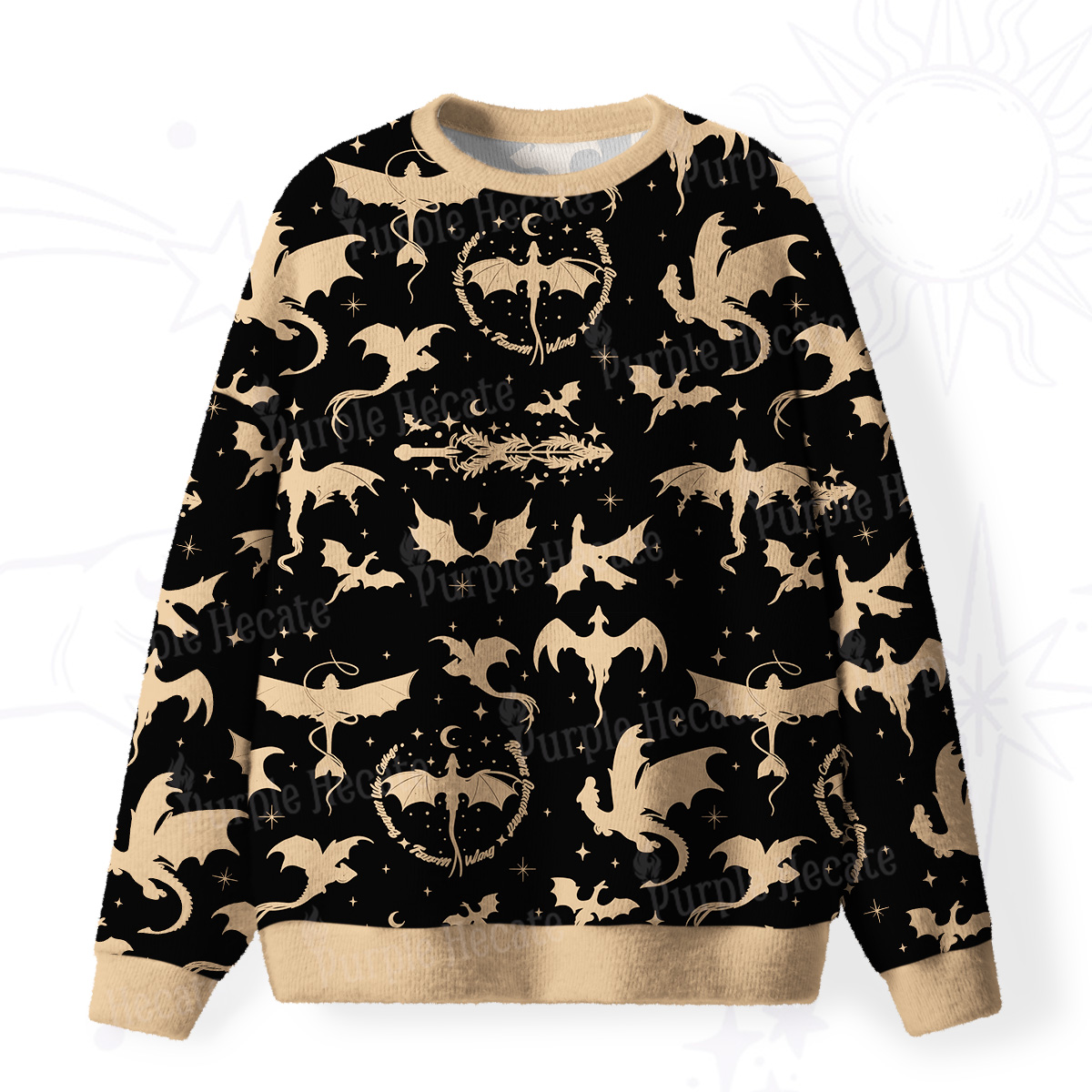 Purplehecate Fantasy Dragon Allover Fuzzy Ugly Sweatshirt