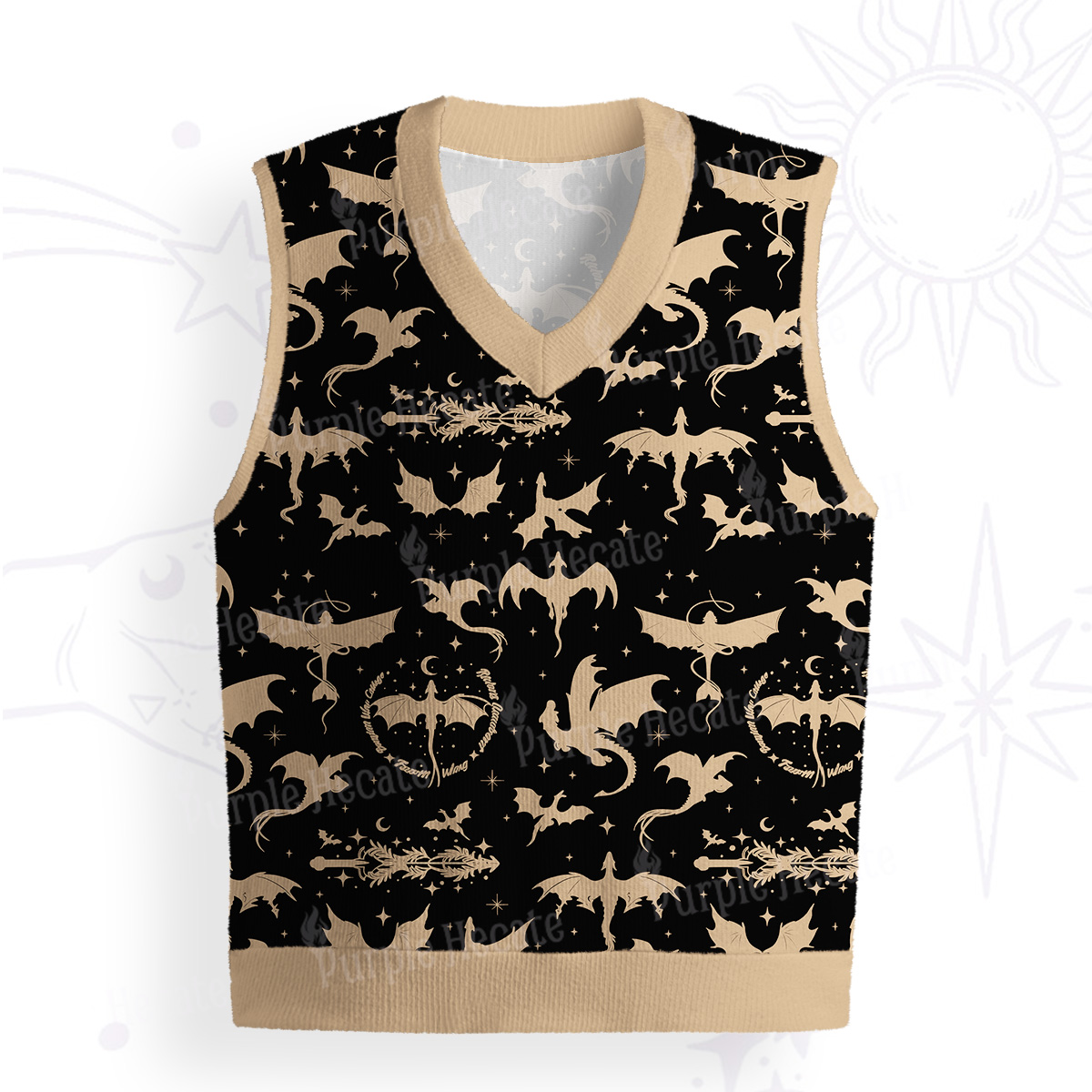 Purplehecate Fantasy Dragon Allover Ugly Sweater Vest