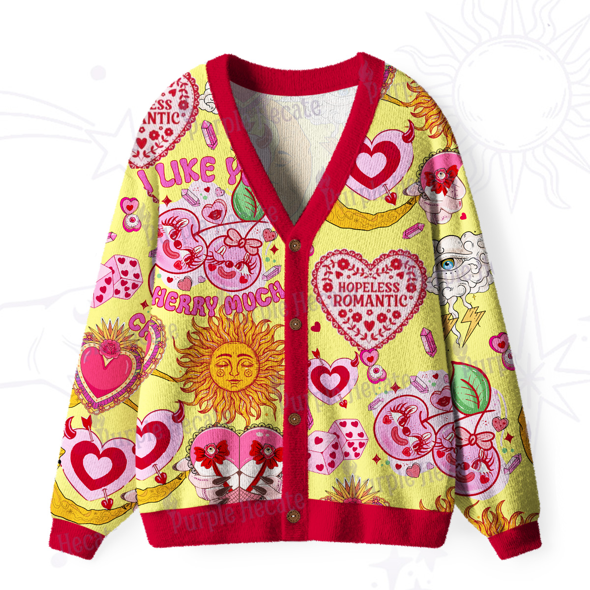 Purplehecate Hopeless Romantic Love Doodle Ugly Cardigan Sweaters