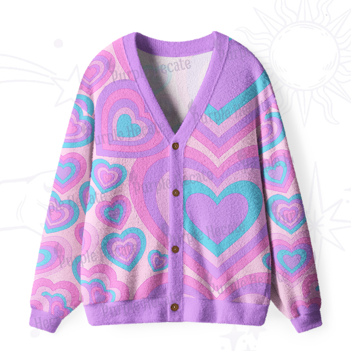 Purplehecate Soft Pastel Love Waves Ugly Cardigan Sweaters