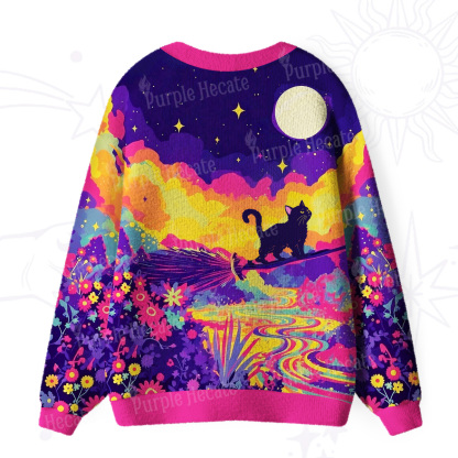 Purplehecate Midnight Cosmic Cat Fantasy Ugly Cardigan Sweaters