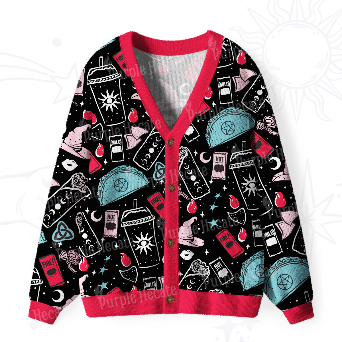 Purplehecate Dark Magic and Mystical Charm Ugly Cardigan Sweaters