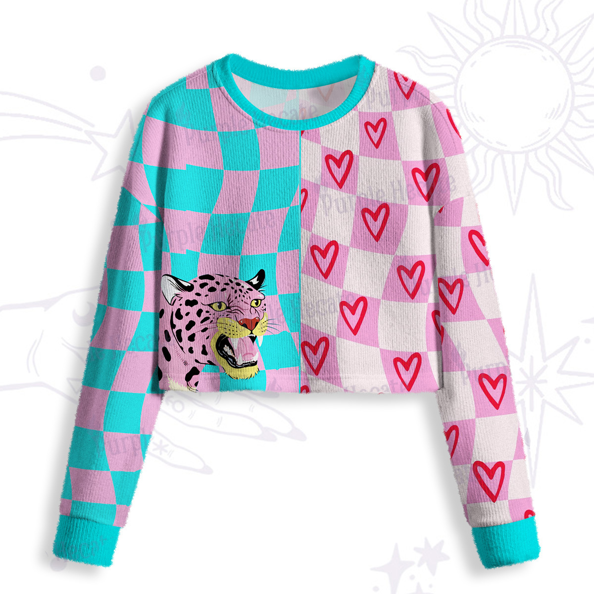 Purplehecate Savage Leopard Evil Eye Crop Fuzzy Ugly Sweatshirt