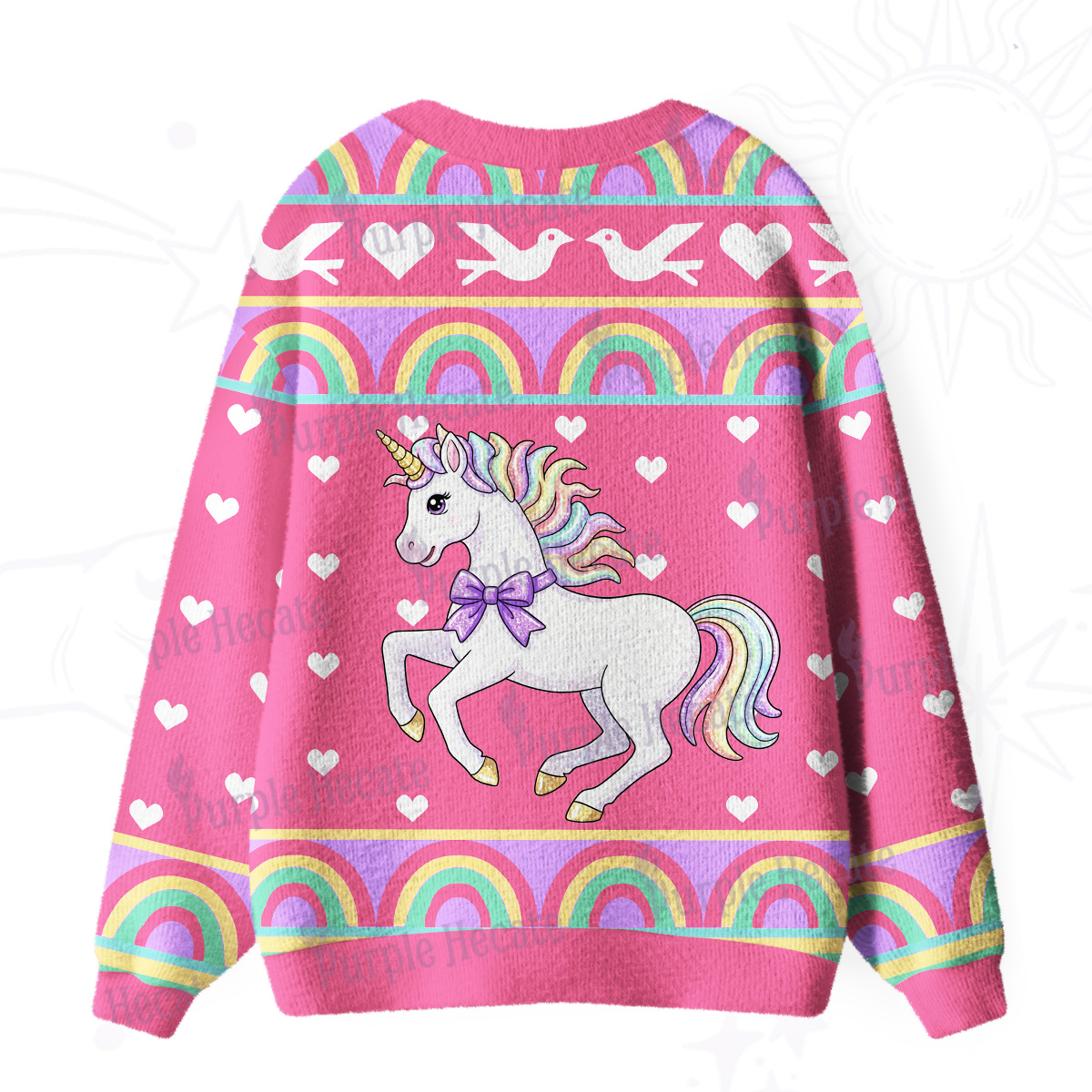 Purplehecate Enchanted Unicorn Rainbow Ugly Cardigan Sweaters