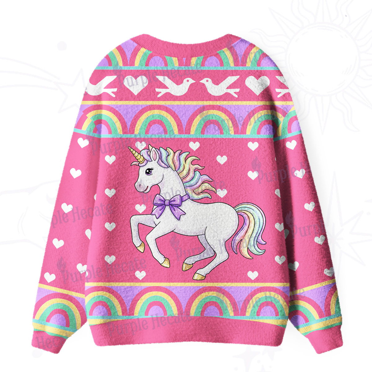 Purplehecate Enchanted Unicorn Rainbow Ugly Cardigan Sweaters