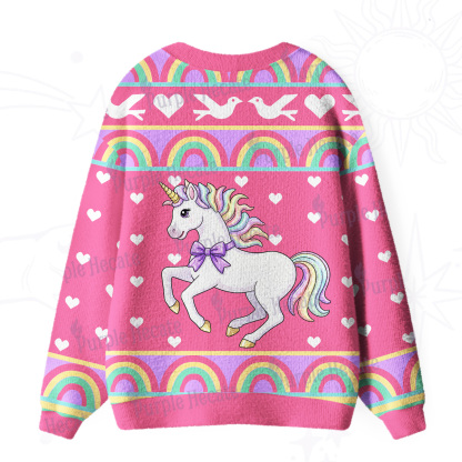 Purplehecate Enchanted Unicorn Rainbow Ugly Cardigan Sweaters