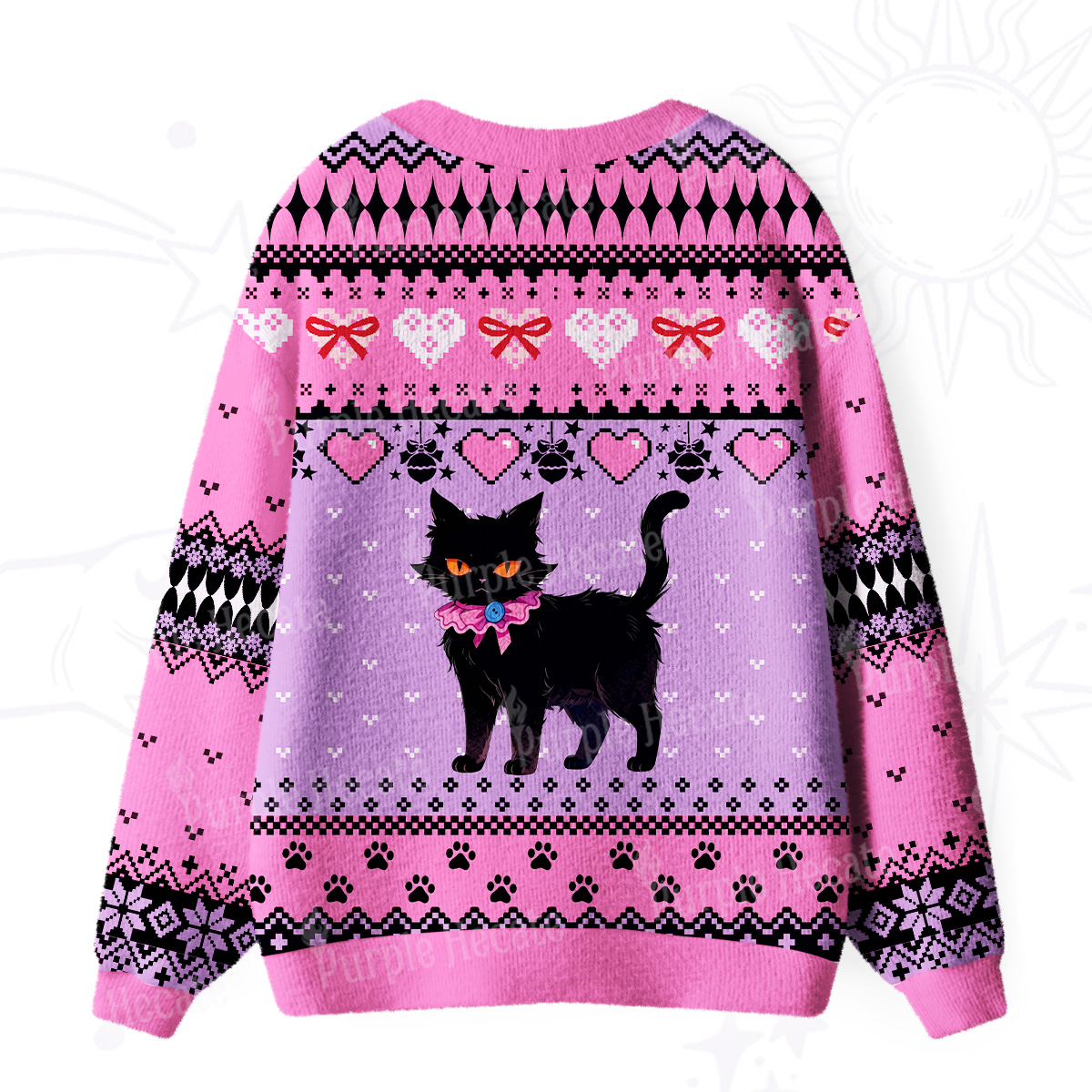Purplehecate UWitchy Black Cat Heart Ugly Cardigan Sweaters