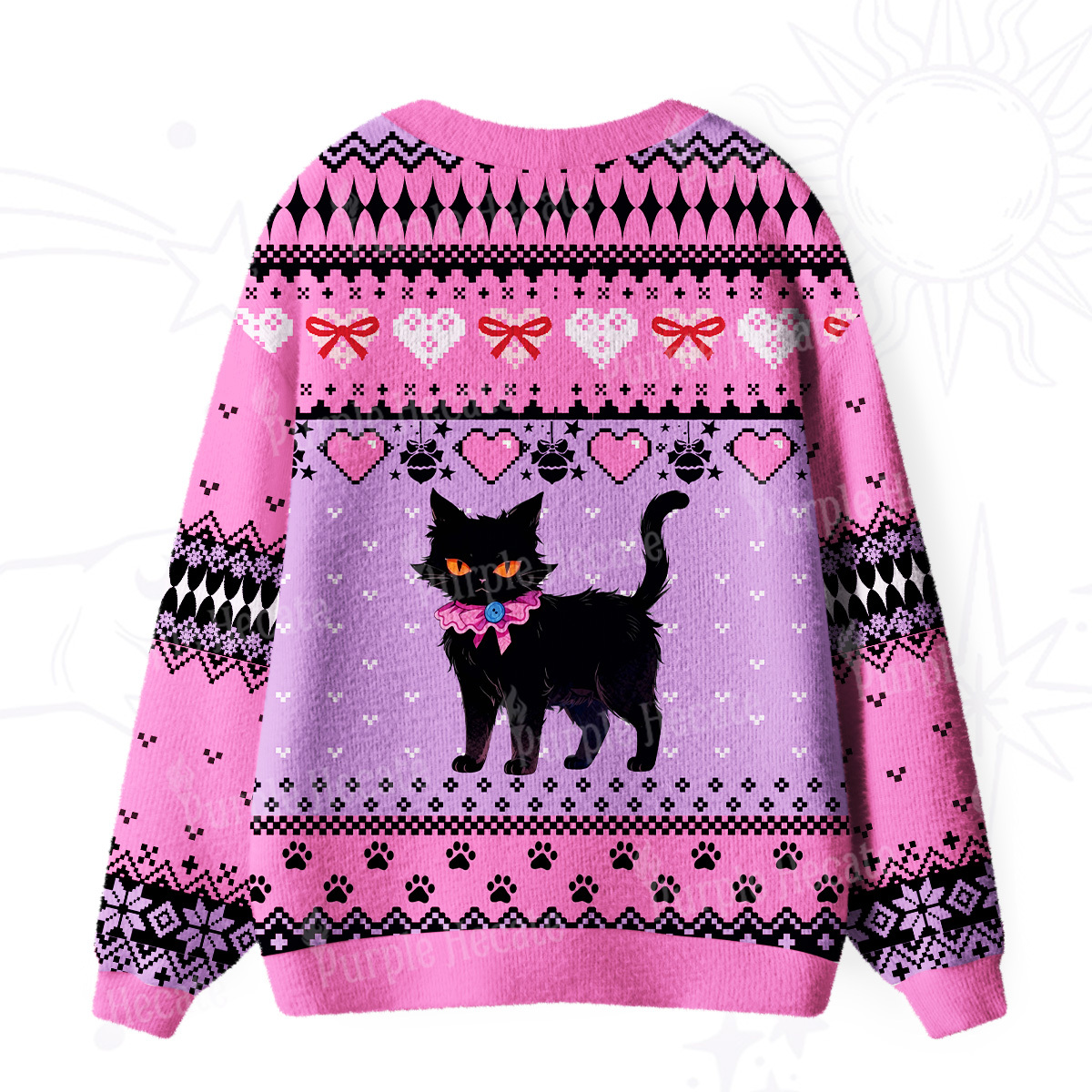 Purplehecate UWitchy Black Cat Heart Ugly Cardigan Sweaters