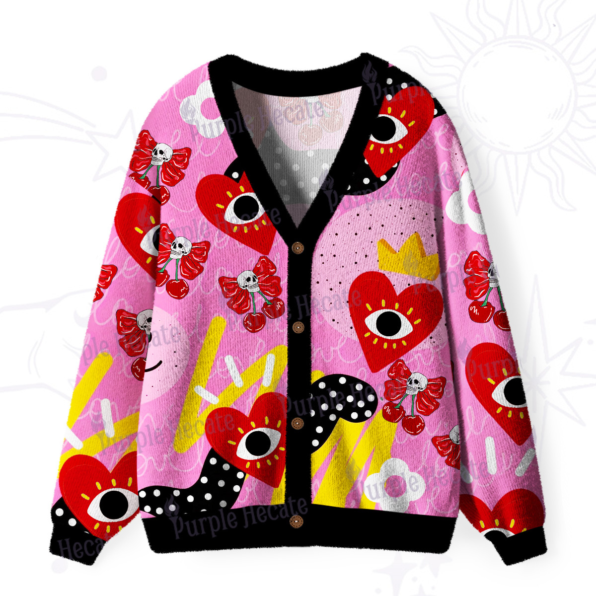 Purplehecate Evil Eye Heart Ugly Cardigan Sweaters