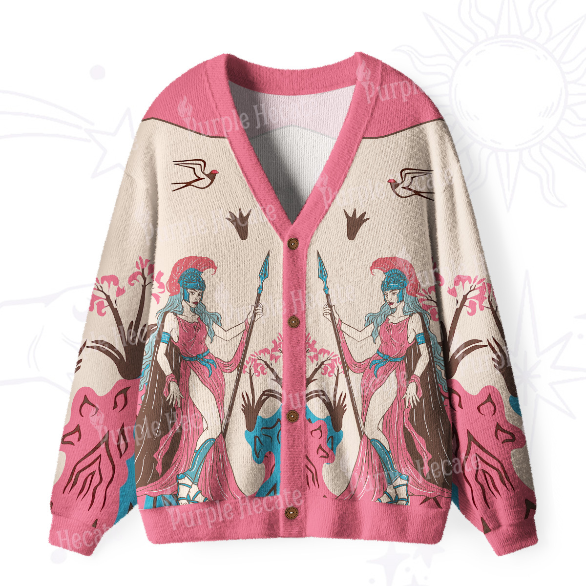 Purplehecate Athena Wisdom Goddess Ugly Cardigan Sweaters