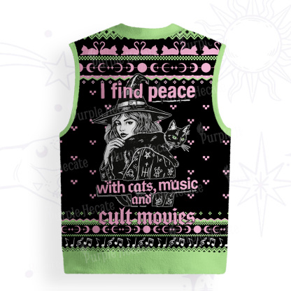 Purplehecate I Find Peace With Cats Music Cult Movies Ugly Sweater Vest