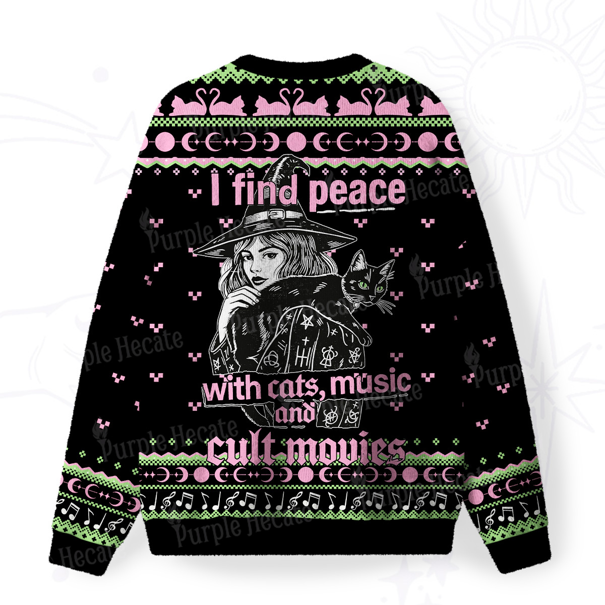 Purplehecate I Find Peace With Cats Music Cult Movies Fuzzy Ugly Sweatshirt
