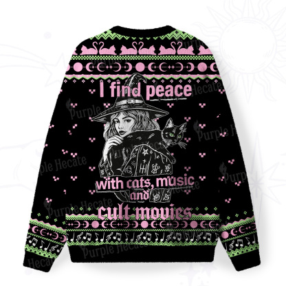 Purplehecate I Find Peace With Cats Music Cult Movies Fuzzy Ugly Sweatshirt