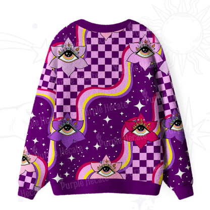 Purplehecate Trippy Eye Bloom Ugly Cardigan Sweaters