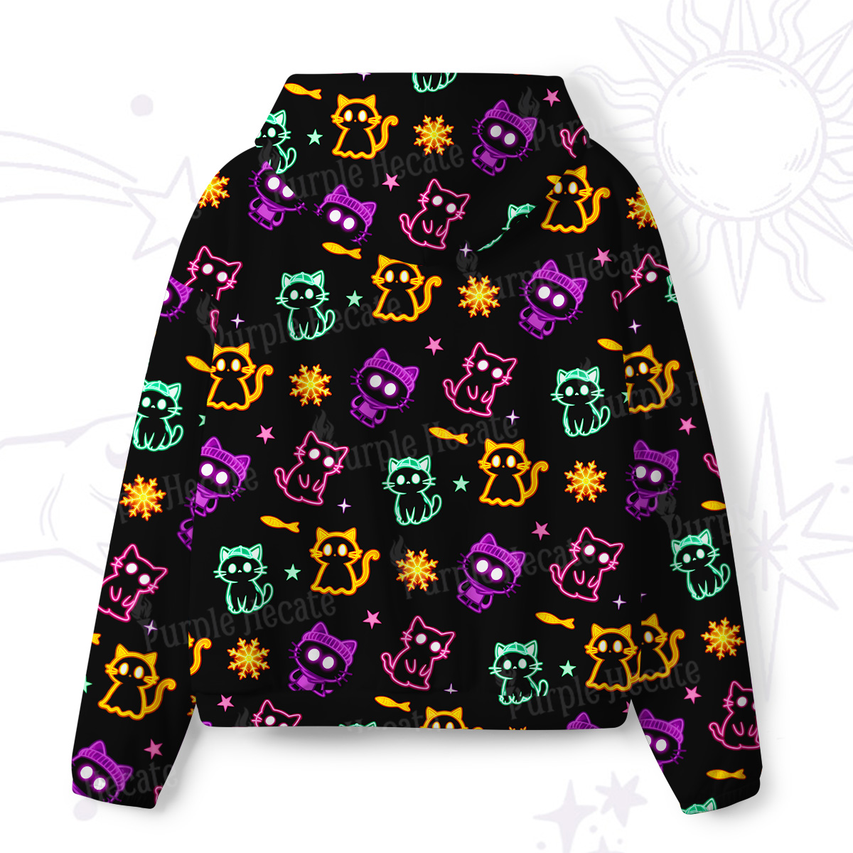 Purplehecate Neon Cat Party All-Over Print Hoodie