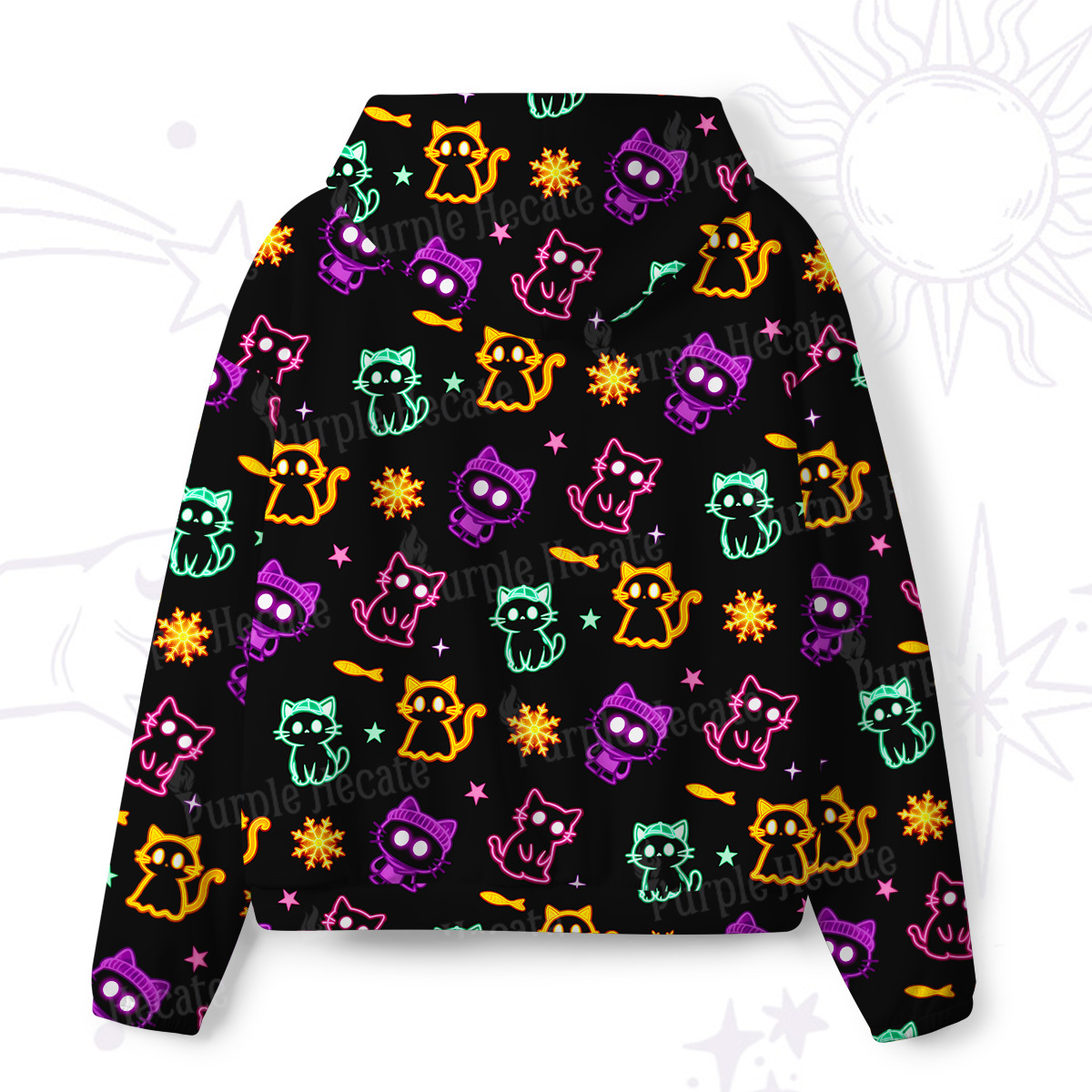 Purplehecate Neon Cat Party All-Over Print Hoodie