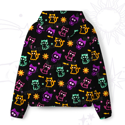 Purplehecate Neon Cat Party All-Over Print Hoodie