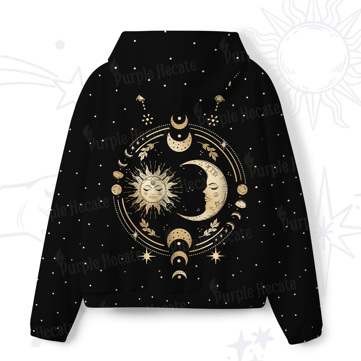Purplehecate Celestial Sun and Moon All-Over Print Hoodie