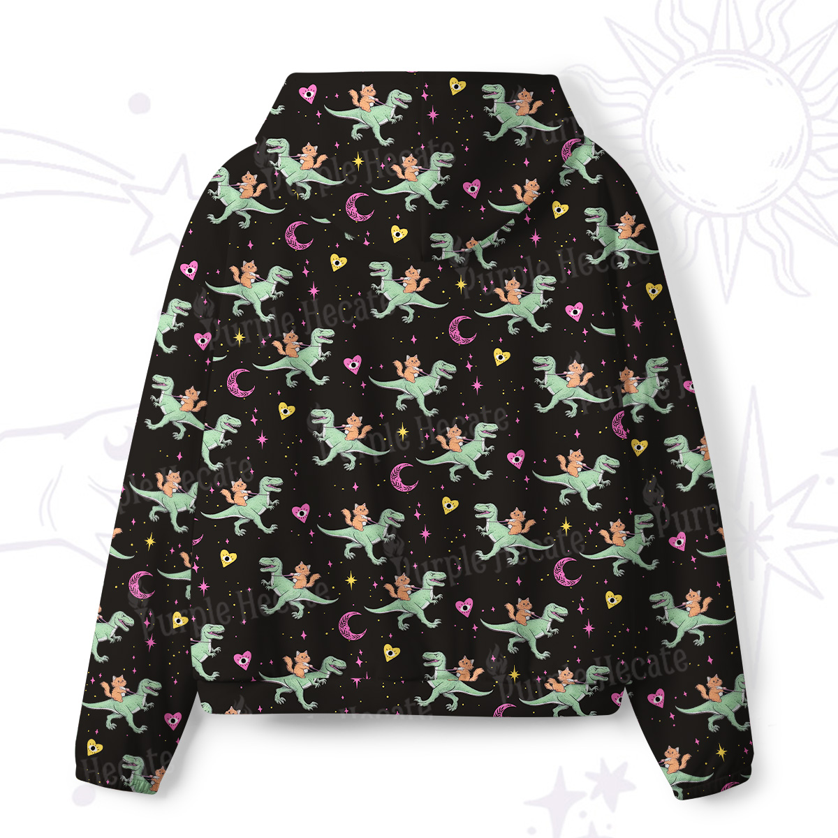Purplehecate Witch Cat Rides the Dino All-Over Print Hoodie