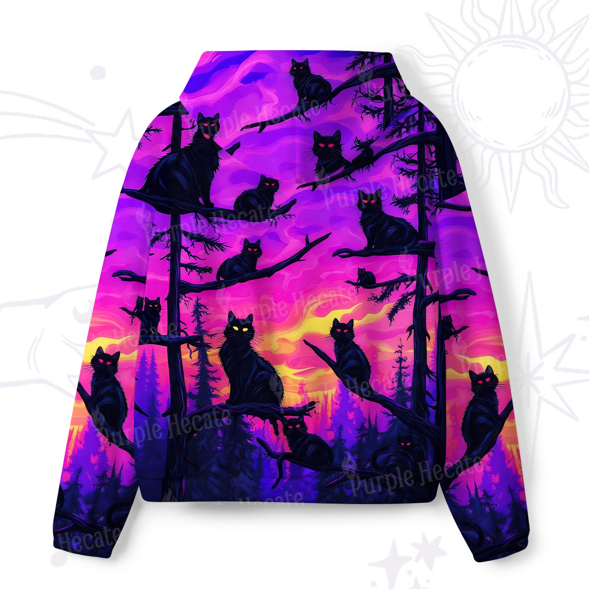 Purplehecate Twilight Forest Guardian Cat All-Over Print Hoodie