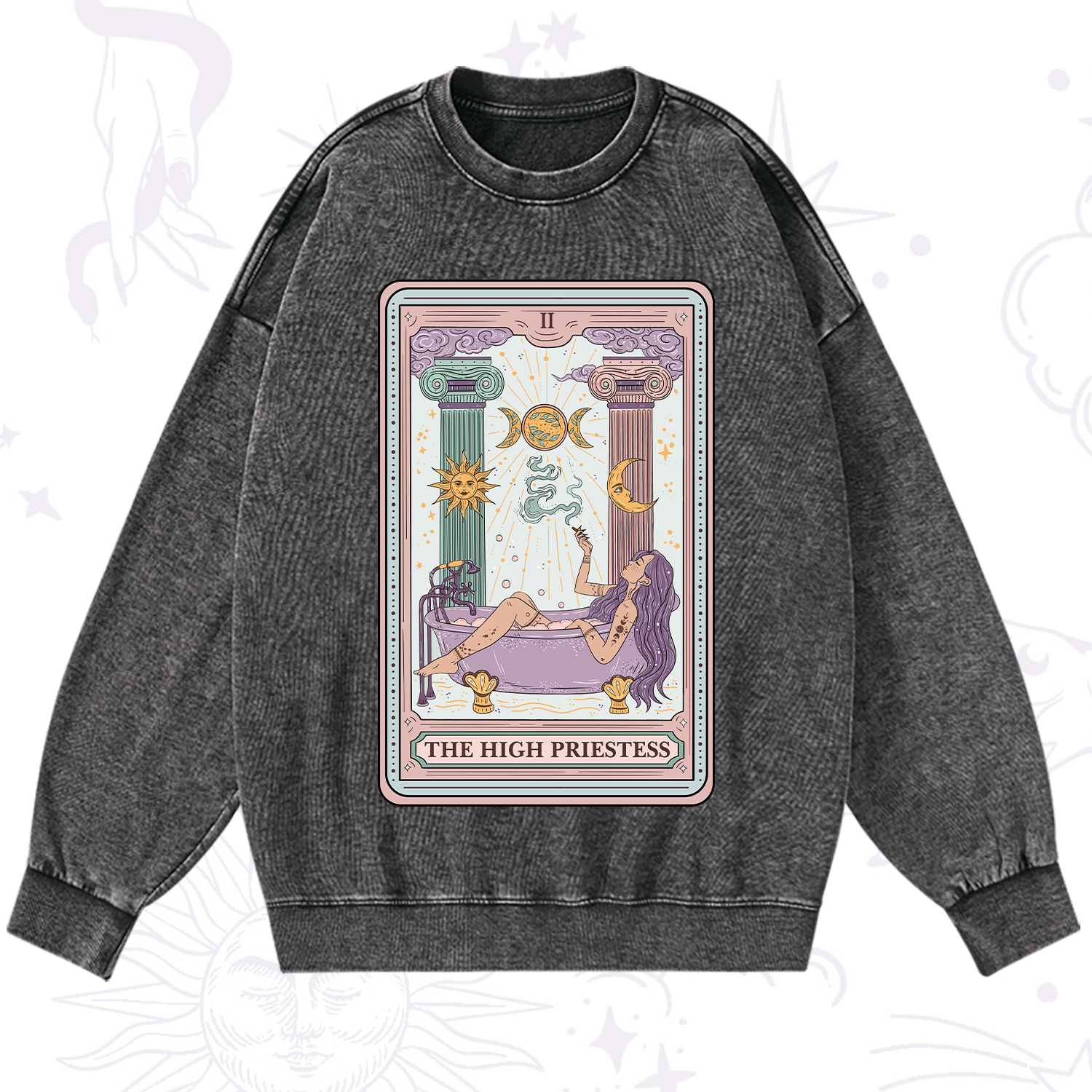 Purplehecate The High Priestess Tarot Washed Sweatshirt