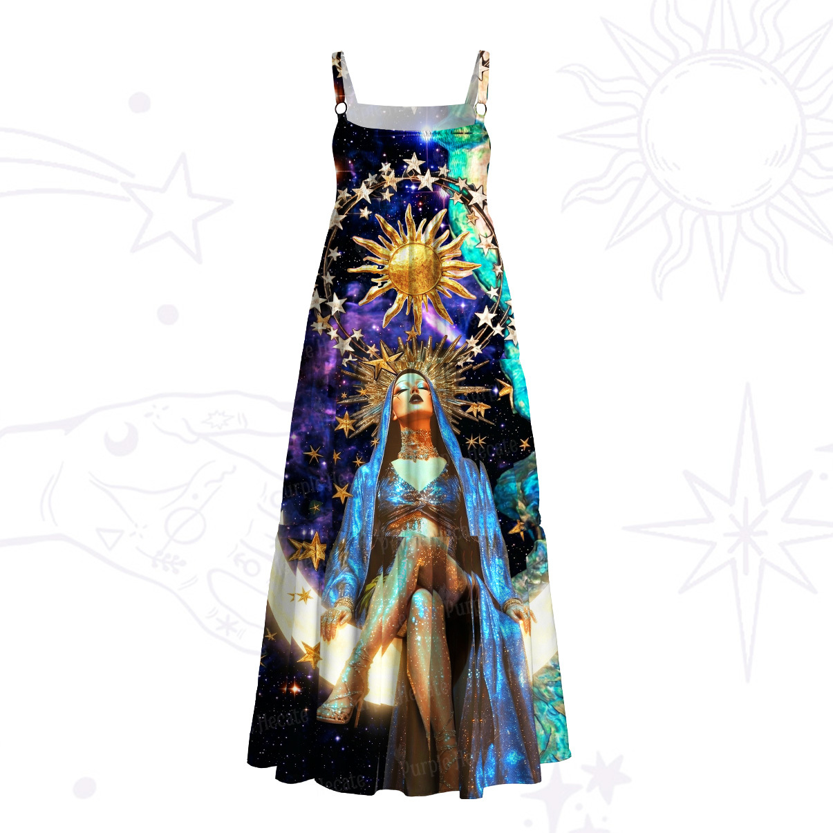 Purplehecate Celestial Sun Priestess Wide Straps Maxi Dress