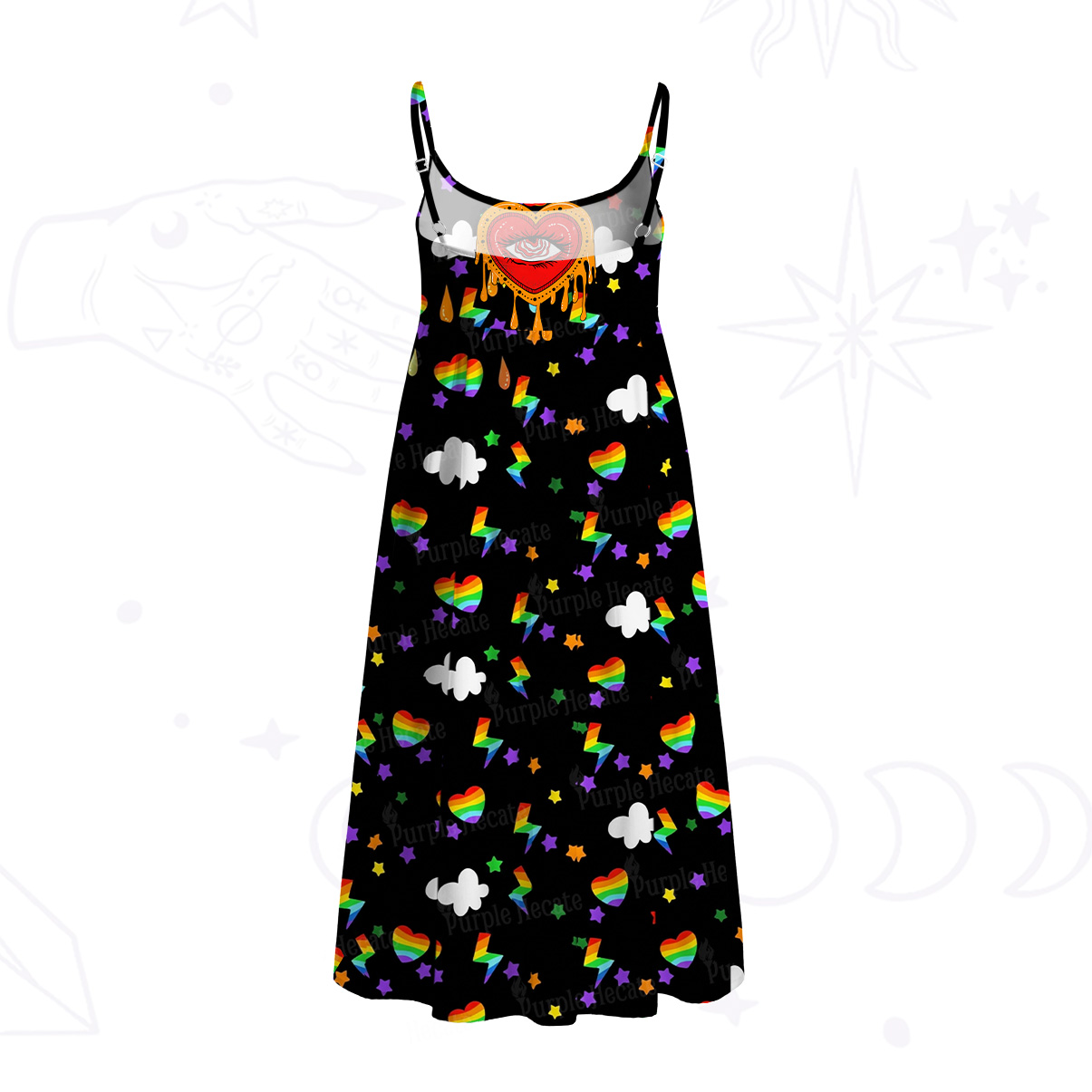 Purplehecate Rainbow Sacred Heart All Seeing Eye Pride Spaghetti Strap Midi Dress