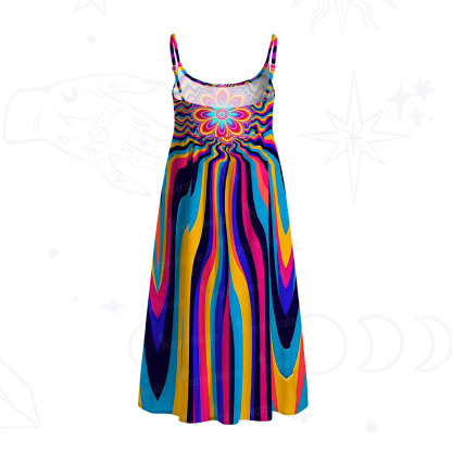 Purplehecate Psychedelic Bloom Spaghetti Strap Midi Dress