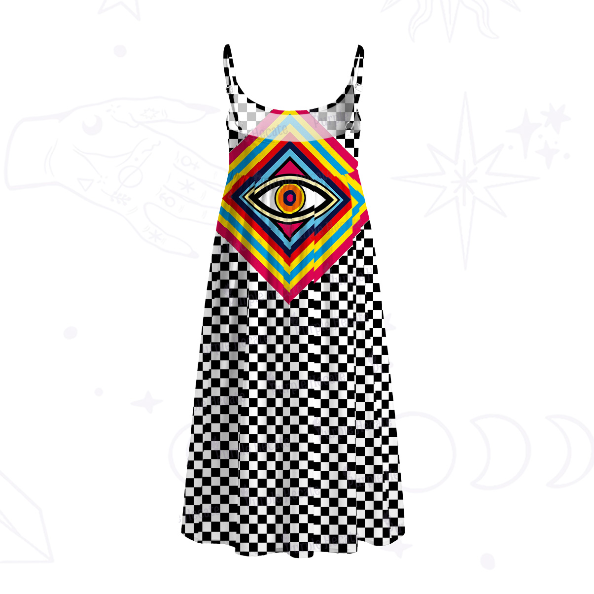 Purplehecate Eye of Illusion Spaghetti Strap Midi Dress
