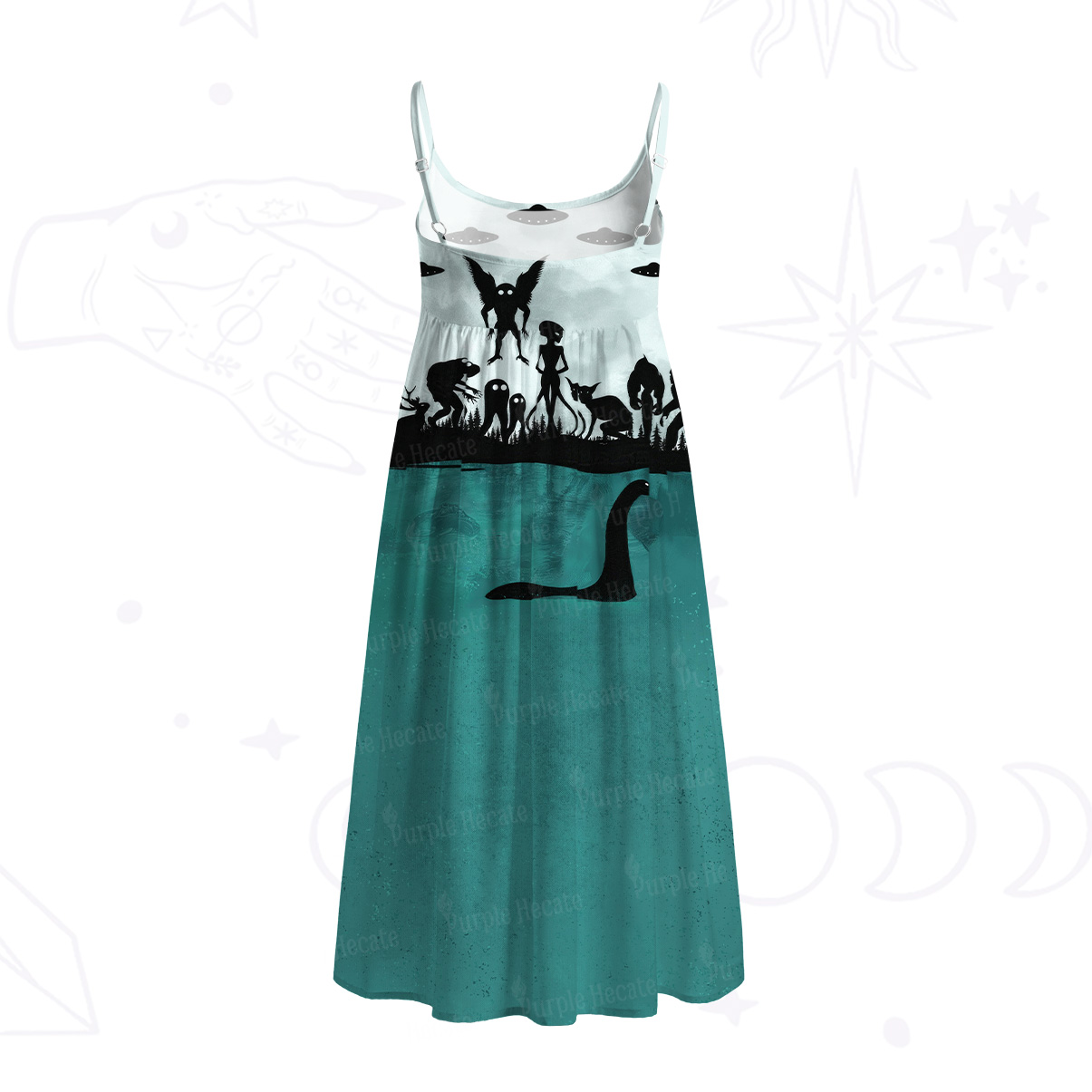 Purplehecate Alien Lake Monster Encounter Spaghetti Strap Midi Dress