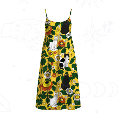 Purplehecate Daisy Cat? Garden Spaghetti Strap Midi Dress