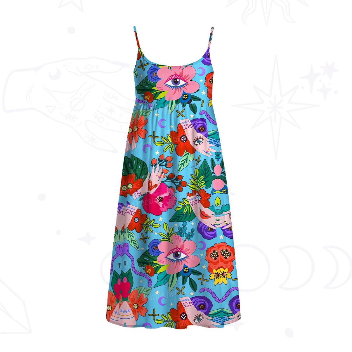 Purplehecate Eye of the Blossom Spaghetti Strap Midi Dress