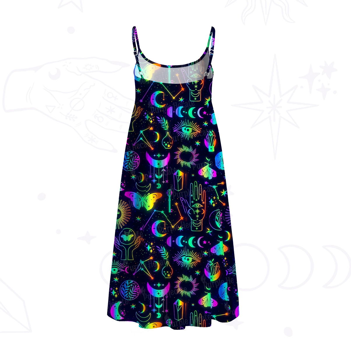 Purplehecate Blacklight Butterfly Spaghetti Strap Midi Dress