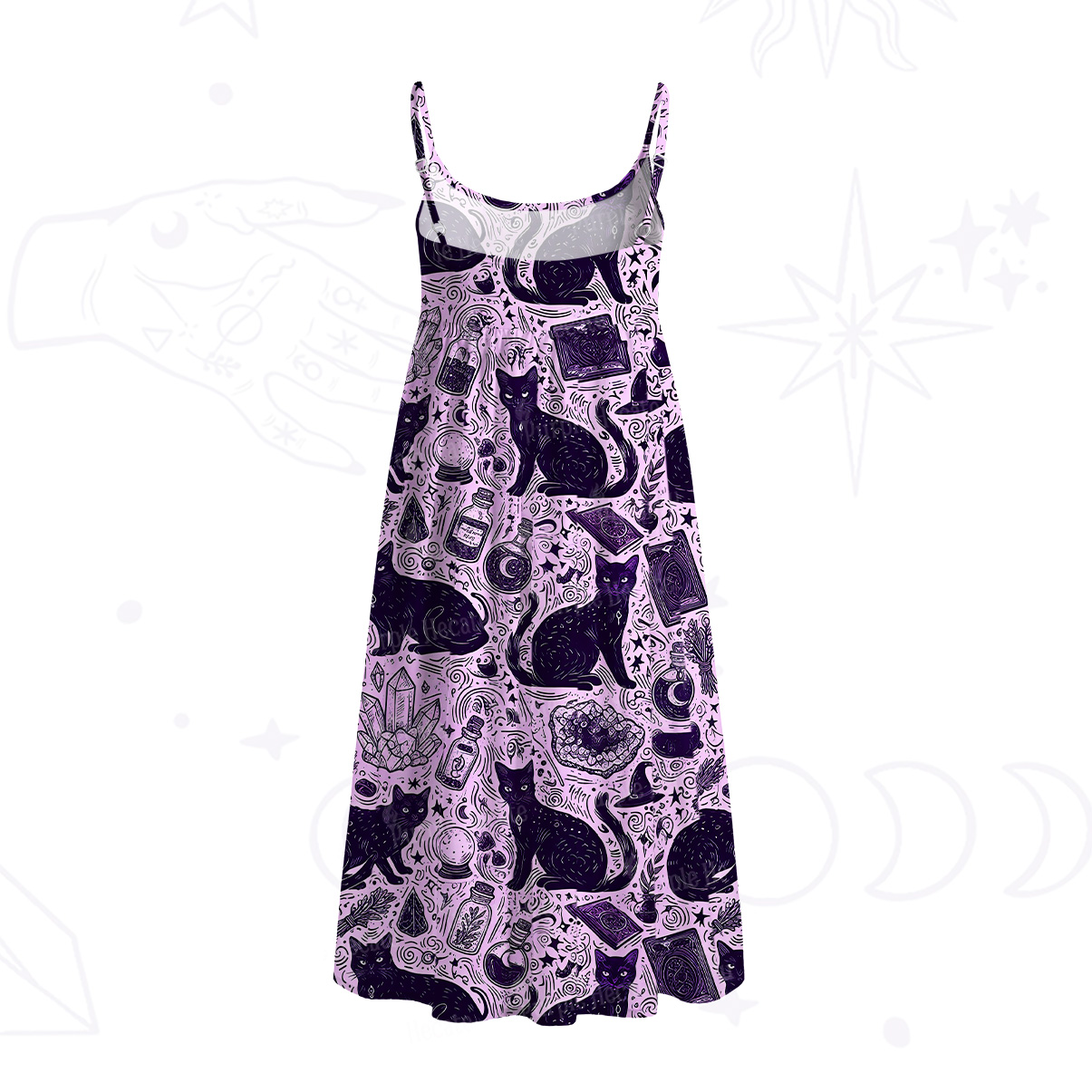 Purplehecate Midnight Black Cat Witch Potion Spaghetti Strap Midi Dress