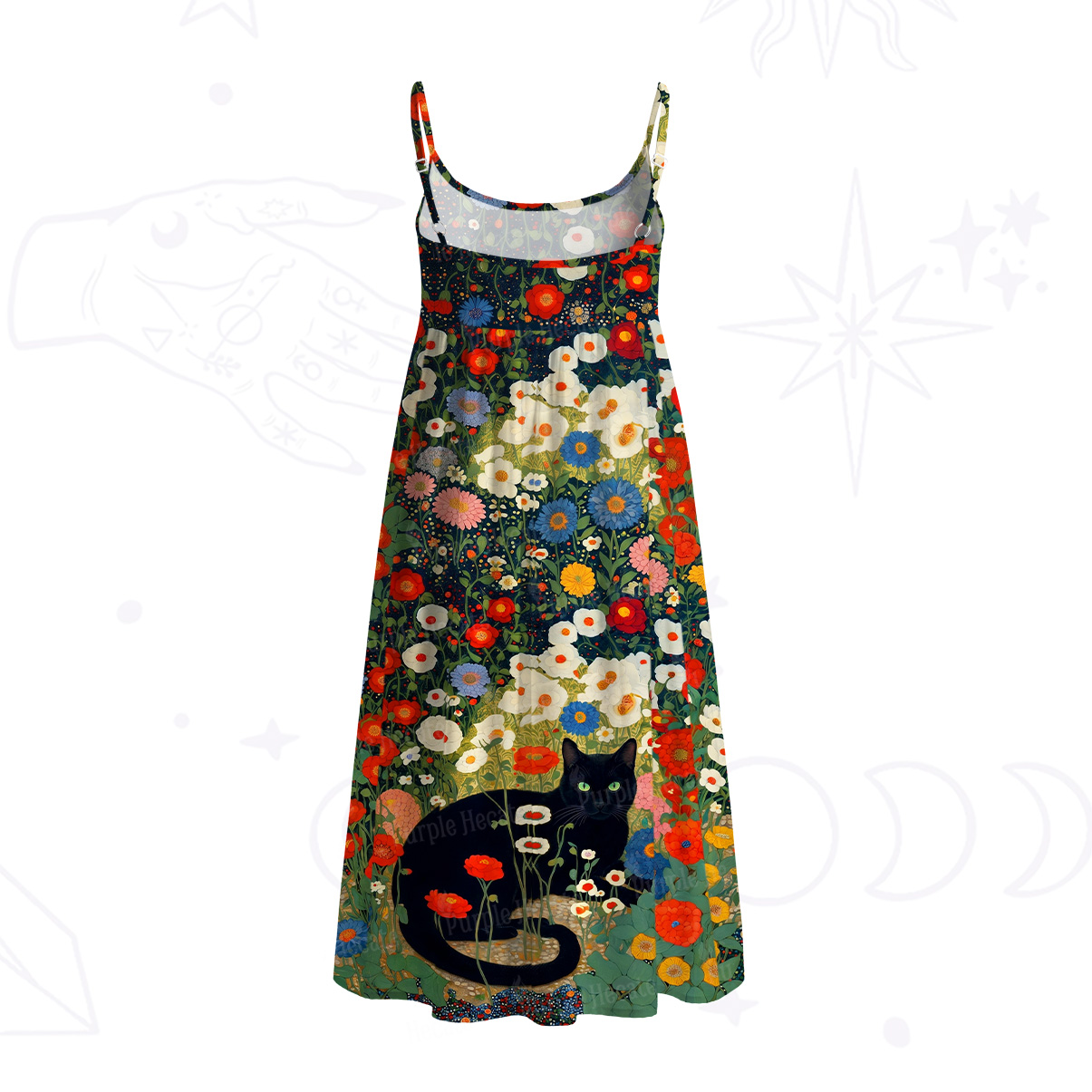 Purplehecate Vintage The Cat in Bloom Spaghetti Strap Midi Dress