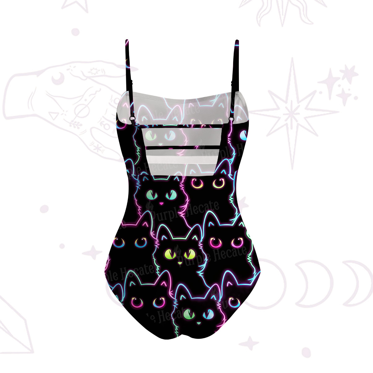 Purplehecate Neon Glow Stacked Cats Slim-Strap Swimsuit