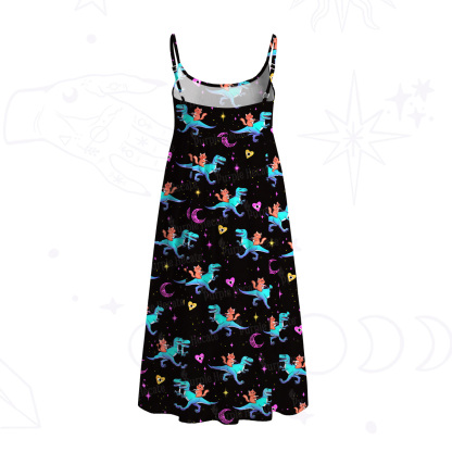 Purplehecate Witch Cat Rides the Dino Spaghetti Strap Midi Dress
