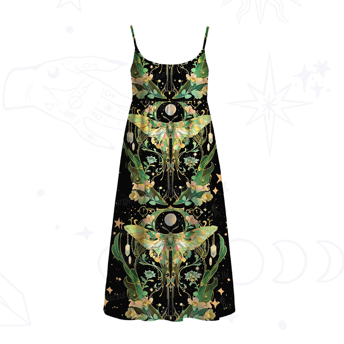 Purplehecate Moon Moth Rave Spaghetti Strap Midi Dress