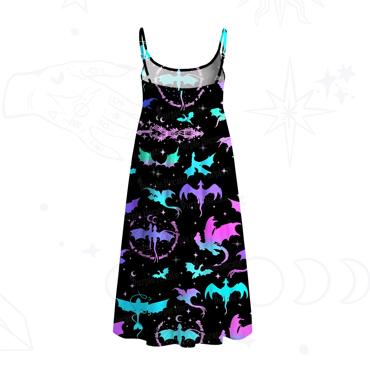 Purplehecate Neon Fantasy Dragon Allover Spaghetti Strap Midi Dress