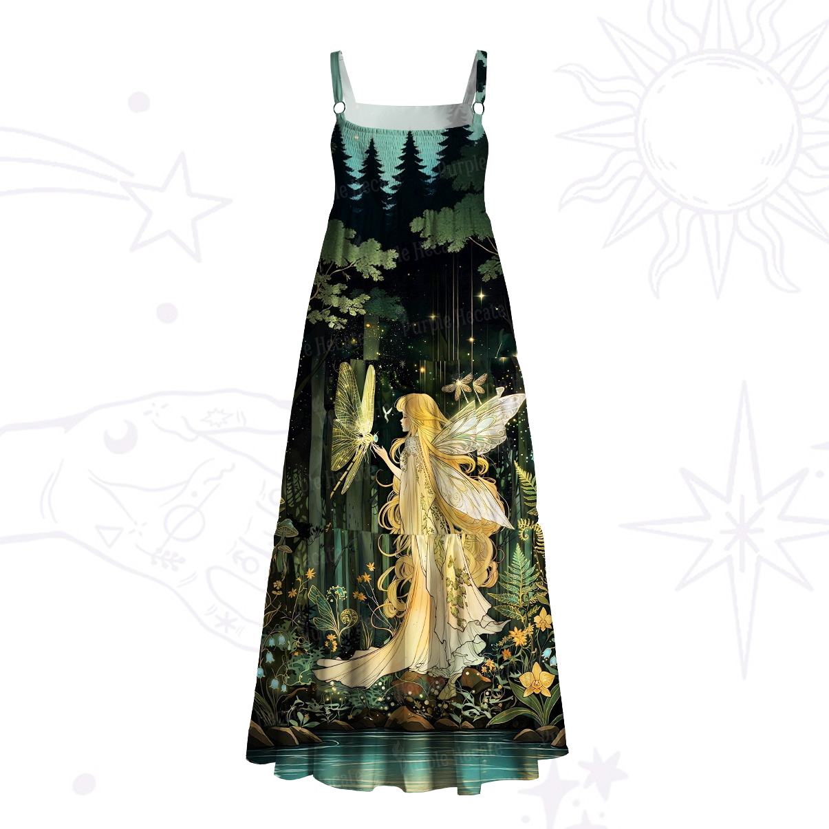 Purplehecate Fairy of the Magic Woods Wide Straps Maxi Dress