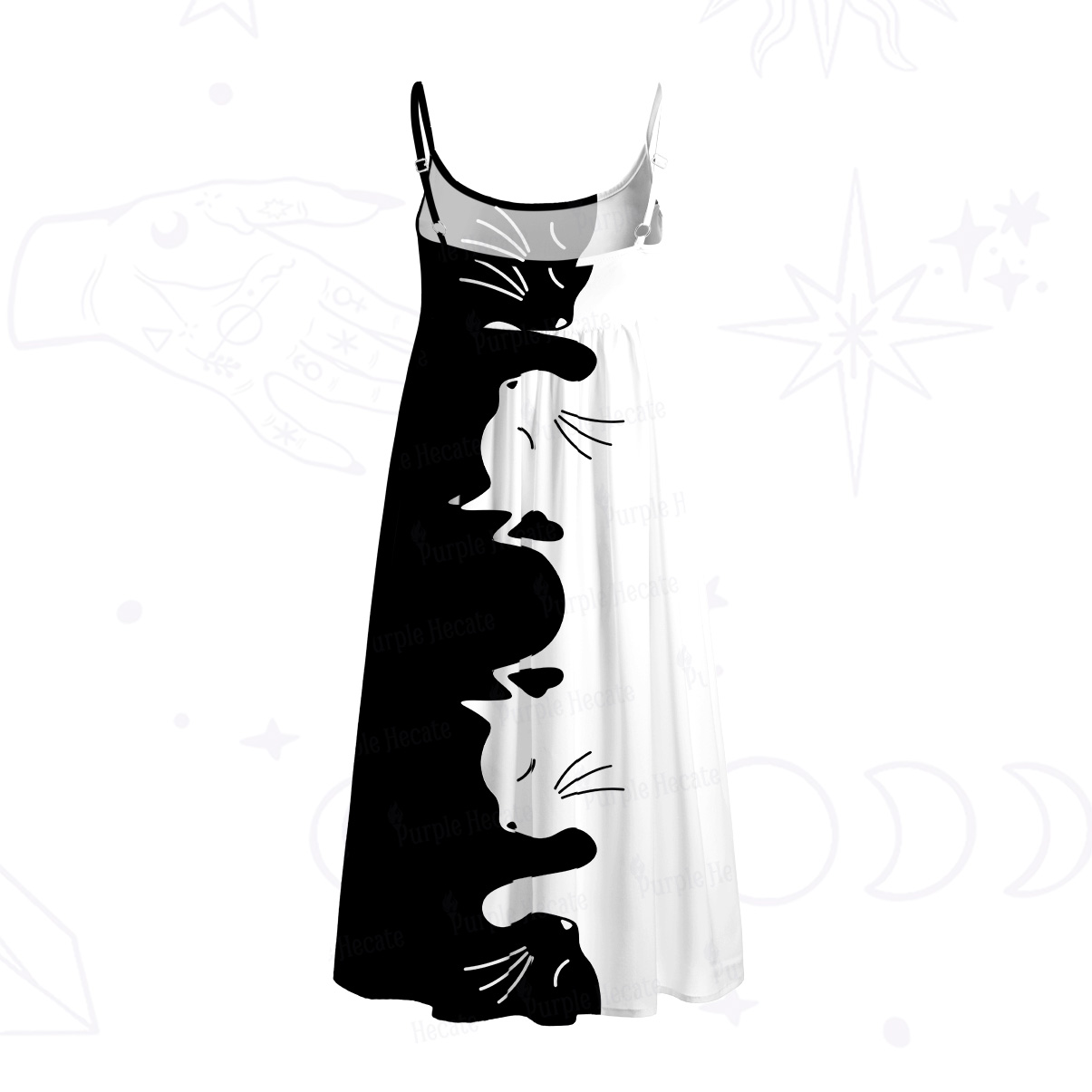 Purplehecate Yin Yang Cat Lover Spaghetti Strap Midi Dress