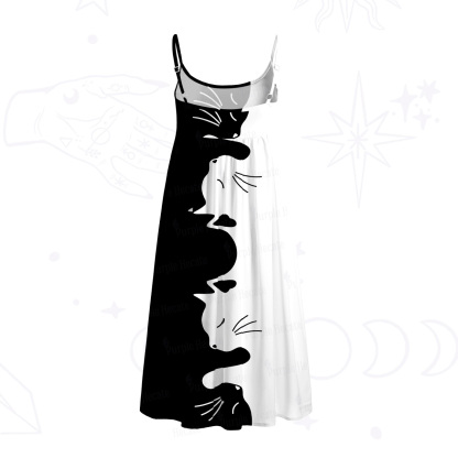 Purplehecate Yin Yang Cat Lover Spaghetti Strap Midi Dress