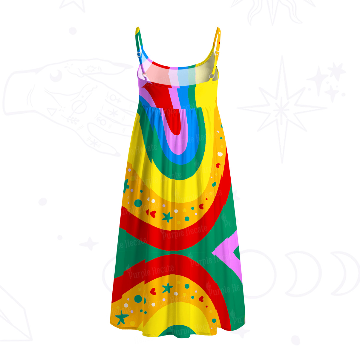 Purplehecate Dreamy Rainbow Waves Spaghetti Strap Midi Dress