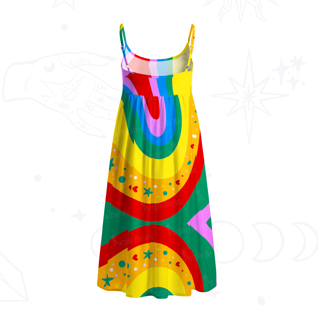 Purplehecate Dreamy Rainbow Waves Spaghetti Strap Midi Dress