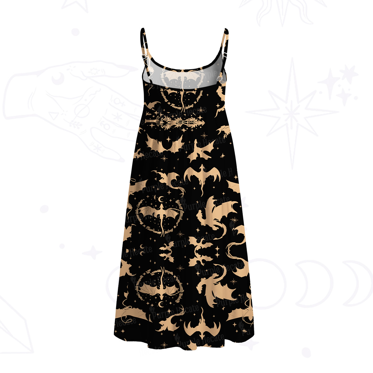 Purplehecate Fantasy Dragon Allover Spaghetti Strap Midi Dress