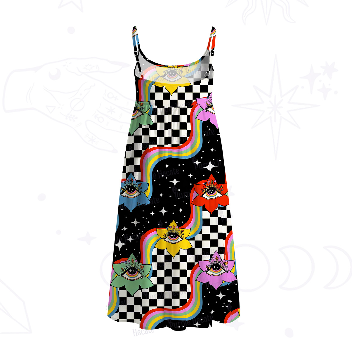 Purplehecate Enchanted Eye Blossom Spaghetti Strap Midi Dress