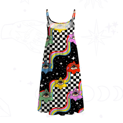 Purplehecate Enchanted Eye Blossom Spaghetti Strap Midi Dress