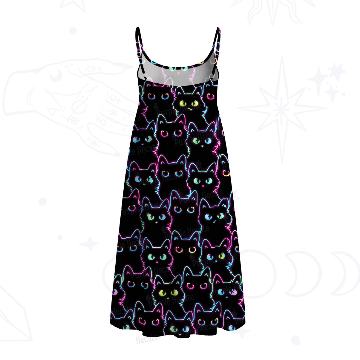 Purplehecate Neon Glow Stacked Cats Spaghetti Strap Midi Dress