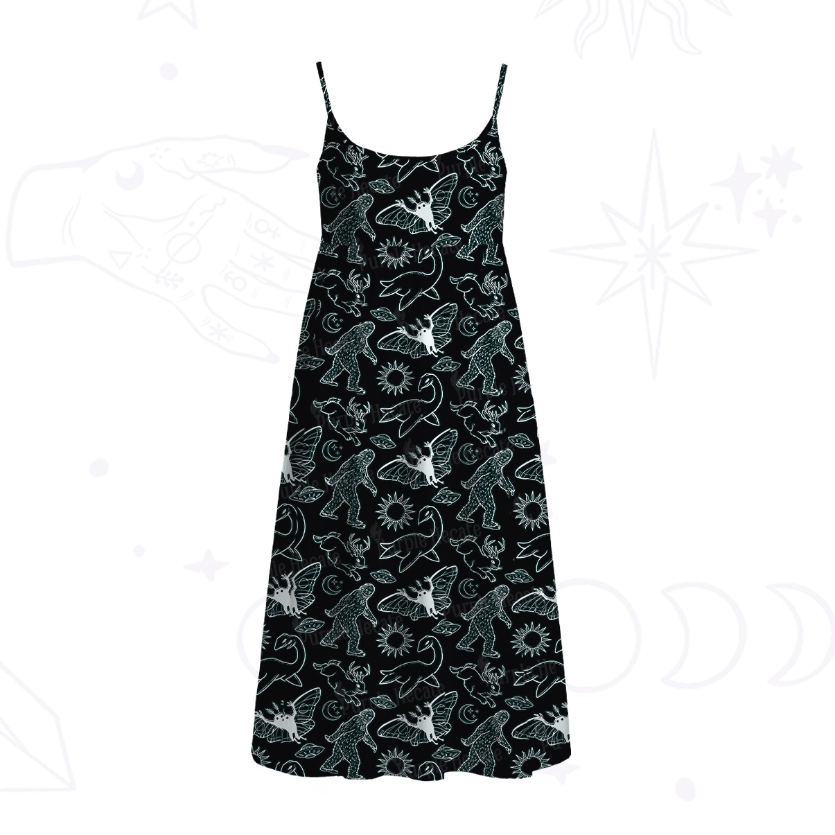 Purplehecate Cryptid Spaghetti Strap Midi Dress